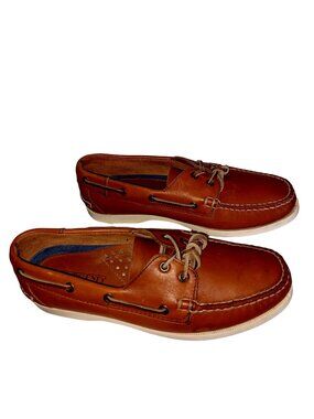 Lands End Classic Deck Boat Shoes Brown Leather Loafers  Rubber Sole Mens 8.5 EE